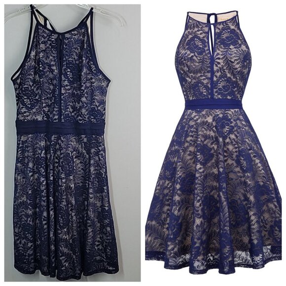 Elegant Navy Lace Dress - Picture 1 of 8